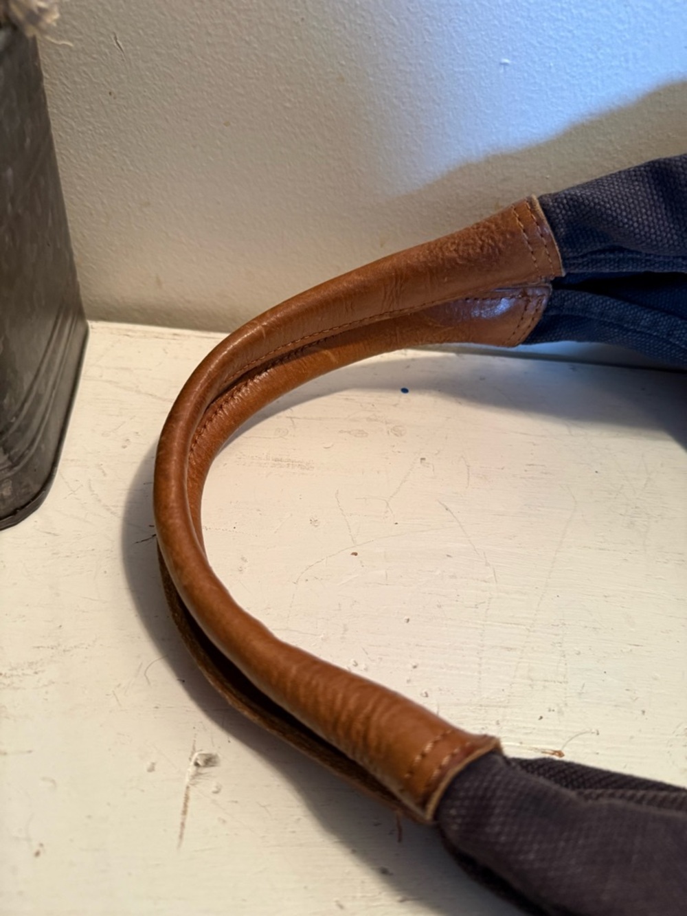 LL Bean Canvas Hobo Shoulder Bag with Leather Trim - Navy - Picture 5 of 8